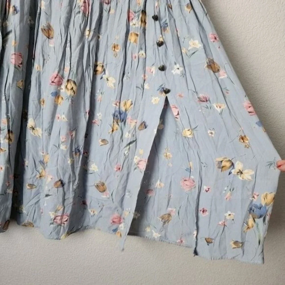 SURREALIST 90s Crinkle Floral Midi Skirt Heart Buttons Cottagecore Romantic‎